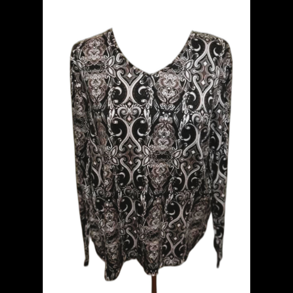 Croft & Barrow Stretch Long Sleeve Geometric Print Top (Size L)